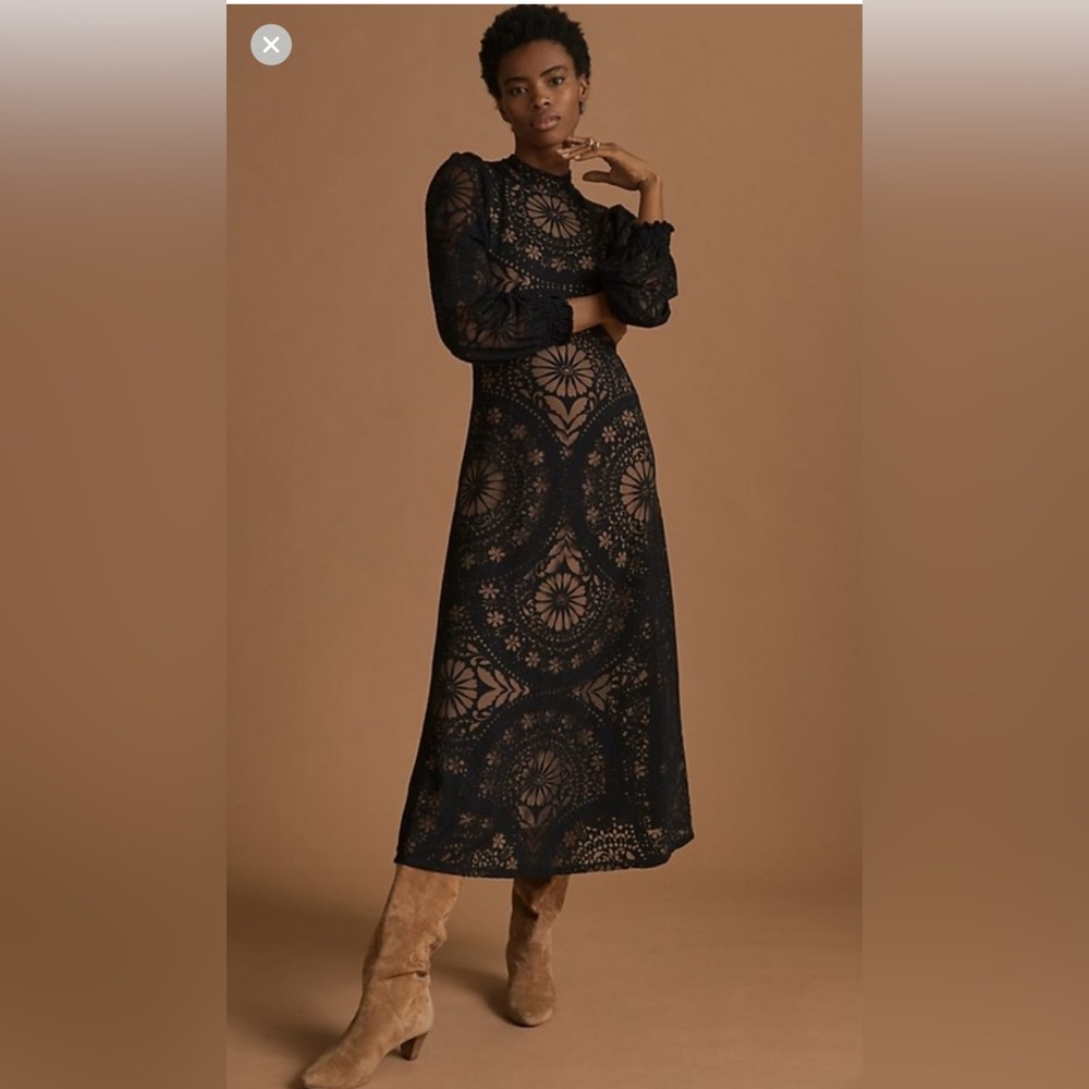 Farm Rio Anthropologie Black Midi Dress XSP